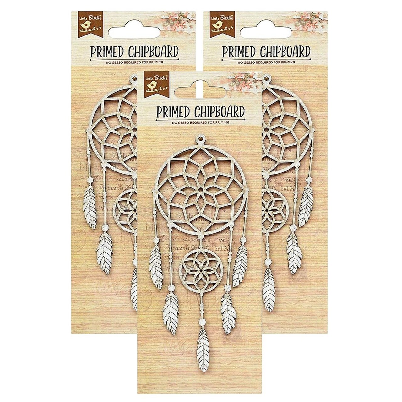 Pack of 3 - Little Birdie Laser Cut Primed Chipboard 1/Pkg-Dream Catcher